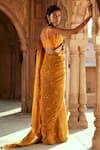 Shop_Isha Gupta Tayal_Gold Organza Printed Saree Set _at_Aza_Fashions
