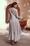 Shop_Isha Gupta Tayal_Gray Grey Chanderi Printed Kurta Set _at_Aza_Fashions