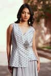 Shop_Isha Gupta Tayal_Gray Grey Organza Skirt And Chanderi Silk Waistcoat _Online_at_Aza_Fashions