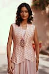 Buy_Isha Gupta Tayal_Pink Organza Skirt And Chanderi Waistcoat Set _Online_at_Aza_Fashions