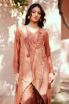 Shop_Isha Gupta Tayal_Orange Printed Chanderi Kurta Set With Jacket _Online_at_Aza_Fashions