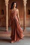 Isha Gupta Tayal_Beige Crepe Draped Maxi Dress _Online_at_Aza_Fashions