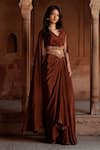 Buy_Isha Gupta Tayal_Brown Crepe Printed Kurta Set _at_Aza_Fashions