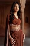 Isha Gupta Tayal_Brown Crepe Printed Kurta Set _Online_at_Aza_Fashions