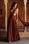 Isha Gupta Tayal_Brown Georgette Pre-draped Lehenga Saree _Online_at_Aza_Fashions