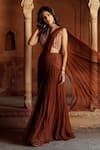 Buy_Isha Gupta Tayal_Brown Georgette Pre-draped Lehenga Saree _at_Aza_Fashions