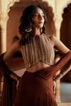 Shop_Isha Gupta Tayal_Brown Georgette Pre-draped Lehenga Saree _Online_at_Aza_Fashions