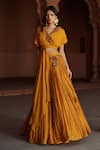 Buy_Isha Gupta Tayal_Yellow Chanderi Fusion Lehenga Set _at_Aza_Fashions