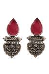 Shop_Sangeeta Boochra_Red Onyx Silver Dangler Earrings _at_Aza_Fashions