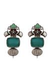 Shop_Sangeeta Boochra_Green Stones Handcrafted Silver Onyx Dangle Earrings _at_Aza_Fashions