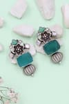 Buy_Sangeeta Boochra_Green Stones Handcrafted Silver Onyx Dangle Earrings _at_Aza_Fashions