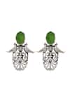 Shop_Sangeeta Boochra_Ornate Simplicity Green Onyx Silver Danglers And Drops _at_Aza_Fashions
