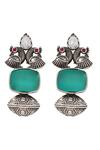 Shop_Sangeeta Boochra_Silver Onyx Danglers And Drops _at_Aza_Fashions