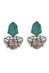 Shop_Sangeeta Boochra_Green Handcrafted Silver Onyx Danglers _at_Aza_Fashions