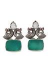Shop_Sangeeta Boochra_Green Silver Handcrafted Earrings _at_Aza_Fashions
