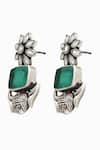 Sangeeta Boochra_Green Onyx Silver Handcrafted Earrings _Online_at_Aza_Fashions
