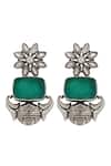 Shop_Sangeeta Boochra_Green Onyx Silver Handcrafted Earrings _at_Aza_Fashions