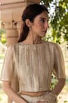 Buy_Surmaye_Whispering Ivy Light Beige Saree _Online_at_Aza_Fashions