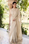 Buy_Surmaye_Whispering Ivy Light Beige Saree _at_Aza_Fashions