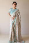 Buy_Surmaye_Forest Breeze Beige Scalloped Saree _at_Aza_Fashions