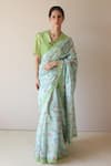 Buy_Surmaye_Forest Breeze Blue Scalloped Saree _at_Aza_Fashions
