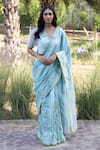 Buy_Surmaye_Blue Moss And Mist Embroidered Saree _at_Aza_Fashions