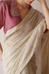Shop_Surmaye_Beige Wildflower Jamdani Saree _Online_at_Aza_Fashions