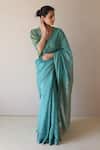 Shop_Surmaye_Teal Wildflower Meadow Jamdani Saree _Online_at_Aza_Fashions