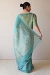 Surmaye_Teal Wildflower Meadow Jamdani Saree _Online_at_Aza_Fashions