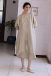 Buy_Surmaye_Beige Light Handwoven Mulberry Silk Dress _at_Aza_Fashions