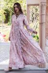 Surmaye_Woodsong Pink Handloom Maxi Dress _at_Aza_Fashions