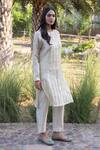 Surmaye_Light Beige Handwoven Kurta Set _at_Aza_Fashions