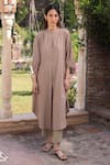 Buy_Surmaye_Brown Striped Clay Kurta Set _at_Aza_Fashions