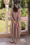 Surmaye_Brown Striped Clay Kurta Set _Online_at_Aza_Fashions
