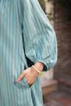 Surmaye_Teal Striped Kurta Set _at_Aza_Fashions