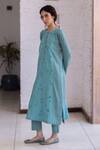 Shop_Surmaye_Tender Petals Teal Kurta Set _Online_at_Aza_Fashions