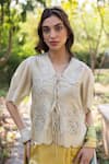 Buy_Surmaye_Beige Handwoven Organza Blouse _at_Aza_Fashions