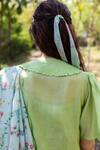 Shop_Surmaye_Green Embroidery Handwoven Organza Spring Blouse _at_Aza_Fashions
