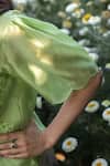 Surmaye_Green Embroidery Handwoven Organza Spring Blouse _Online_at_Aza_Fashions