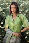 Buy_Surmaye_Green Embroidery Handwoven Organza Spring Blouse _at_Aza_Fashions