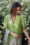 Buy_Surmaye_Green Embroidery Handwoven Organza Spring Blouse _Online_at_Aza_Fashions
