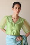 Buy_Surmaye_Green Embroidery Sunlit Morning Blouse _at_Aza_Fashions