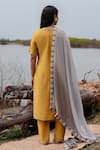 The Home Affair_Mustard Cotton, Chiffon Embroidery Round Neck Straight Kurta Set _Online_at_Aza_Fashions