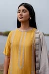 Shop_The Home Affair_Mustard Cotton, Chiffon Embroidery Round Neck Straight Kurta Set _Online_at_Aza_Fashions