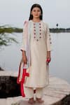 Buy_The Home Affair_Ivory Jacquard Embroidery Round Neck Kurta Set _at_Aza_Fashions