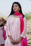 The Home Affair_White Chanderi, Jacquard, Chiffon Embroidery Round Neck Kurta Set _at_Aza_Fashions