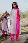 Buy_The Home Affair_White Chanderi, Jacquard, Chiffon Embroidery Round Neck Kurta Set _at_Aza_Fashions