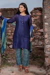 Buy_The Home Affair_Navy Chanderi, Cotton, Chiffon Embroidery Round Neck Kurta Set With Dupatta _at_Aza_Fashions