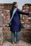 The Home Affair_Navy Chanderi, Cotton, Chiffon Embroidery Round Neck Kurta Set With Dupatta _Online_at_Aza_Fashions