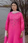 Shop_The Home Affair_Pink Cotton, Jacquard, Chiffon Embroidery Round Neck Kurta Set _Online_at_Aza_Fashions